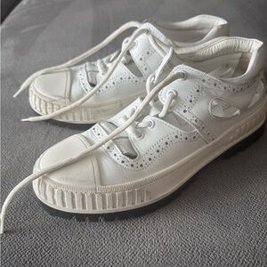 White Cutout Sneakers. Genuine leather
